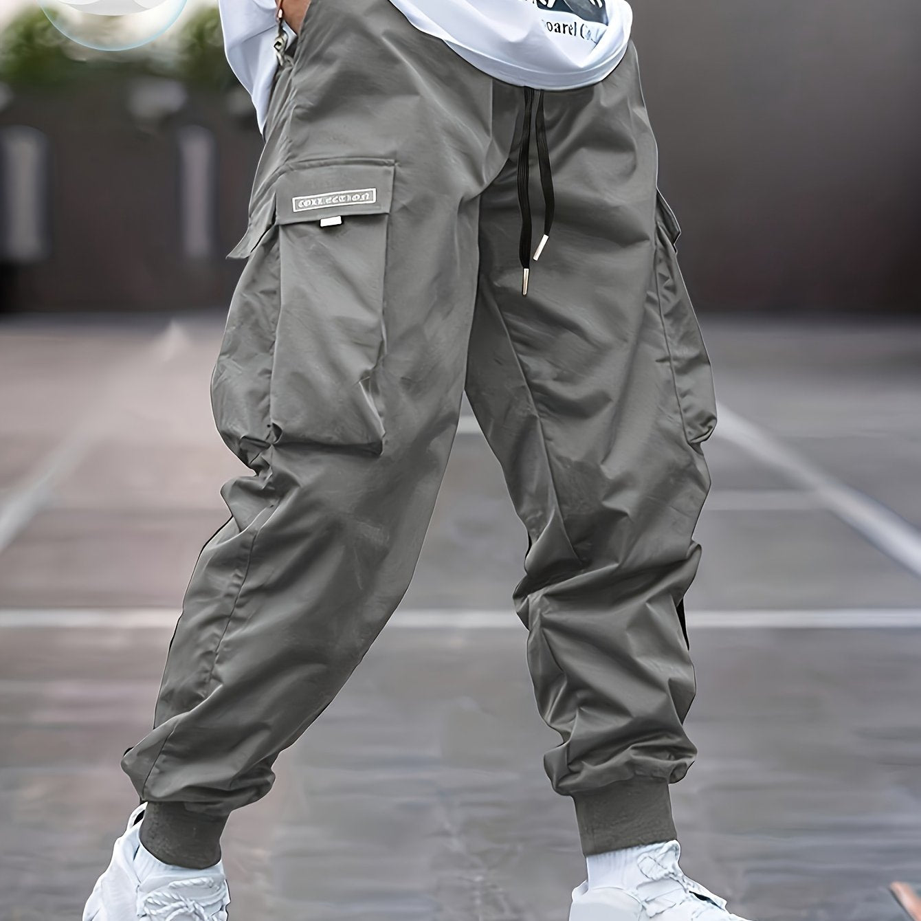 Lightweight Design| Men's Olive Green Cargo Pants - Lightweight Polyester, Casual Style with Multiple Pockets and Drawstring Waist, Perfect for Spring/Fall, Spring Fall Attire|Drawstring Waistband|Smooth Texture Fabric - Snug & Style