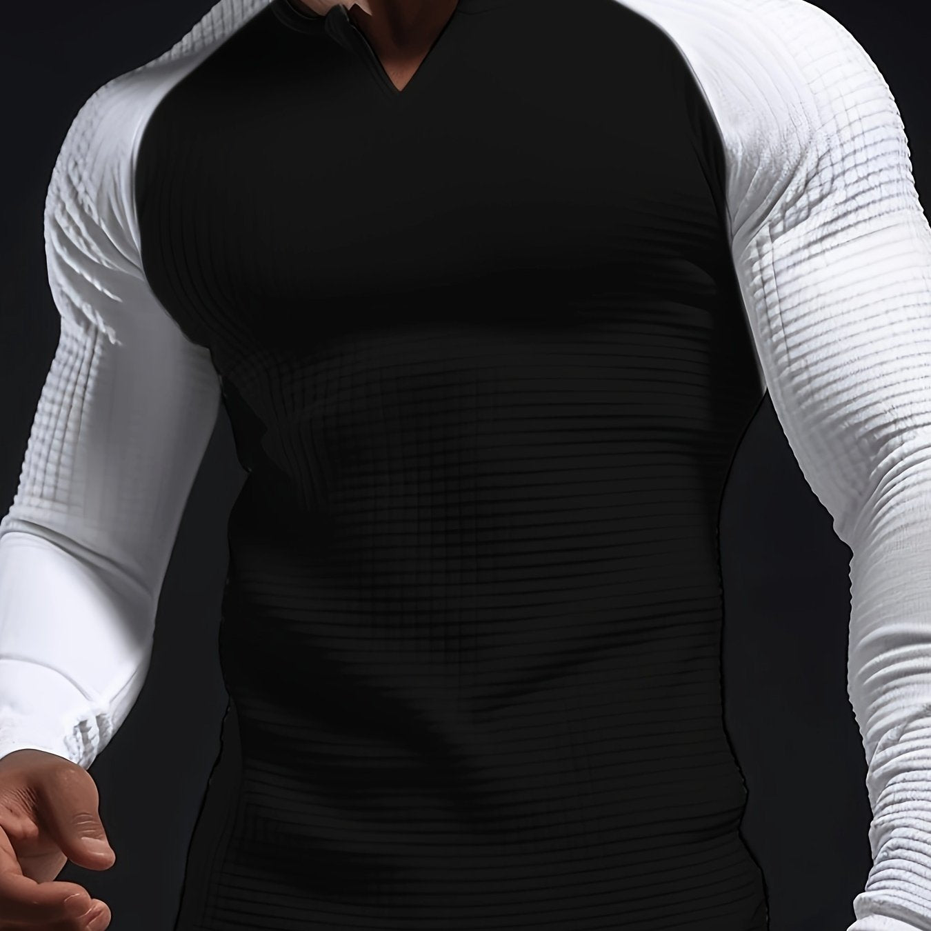 Mens Color Block V-Neck T-Shirt - Long Sleeve Active Wear for All Seasons - Stylish, Comfortable, and Breathable Casual Shirts - Perfect for Spring, Summer, and Autumn - Mens Fashion Tops - Snug & Style
