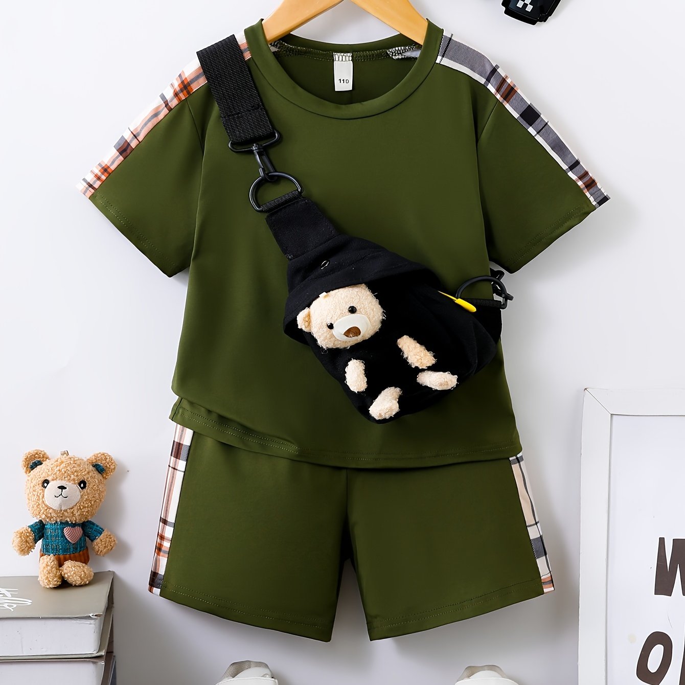 3-Pack Boys Trendy Summer Outfit - Soft Cotton Blend Solid T-shirts with Fun Smile Face Shorts & Handy Crossbody Bag - Comfortable, Lightweight, Perfect for Playtime - Snug & Style