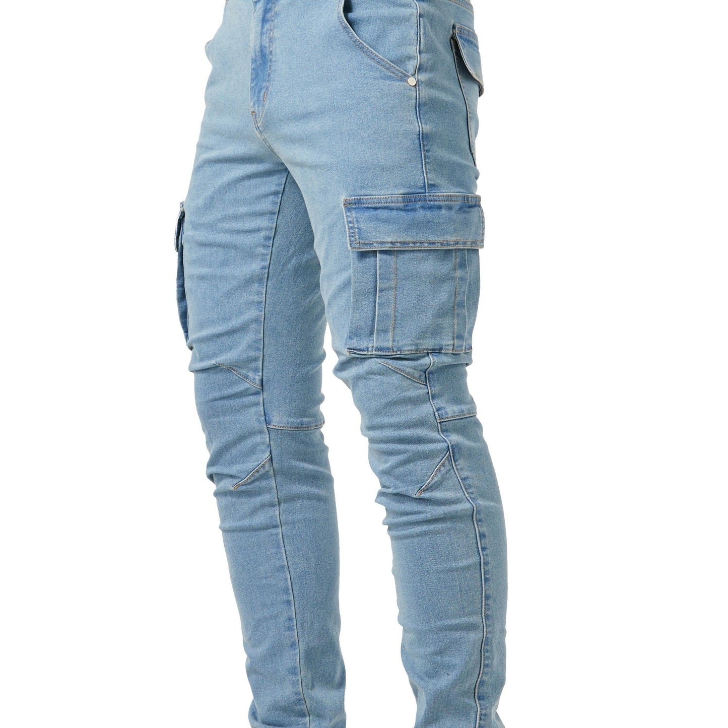 Slim Fit Cargo Jeans, Men's Casual Street Style Multi Pocket High Stretch Denim Pants For Spring Summer - Snug & Style