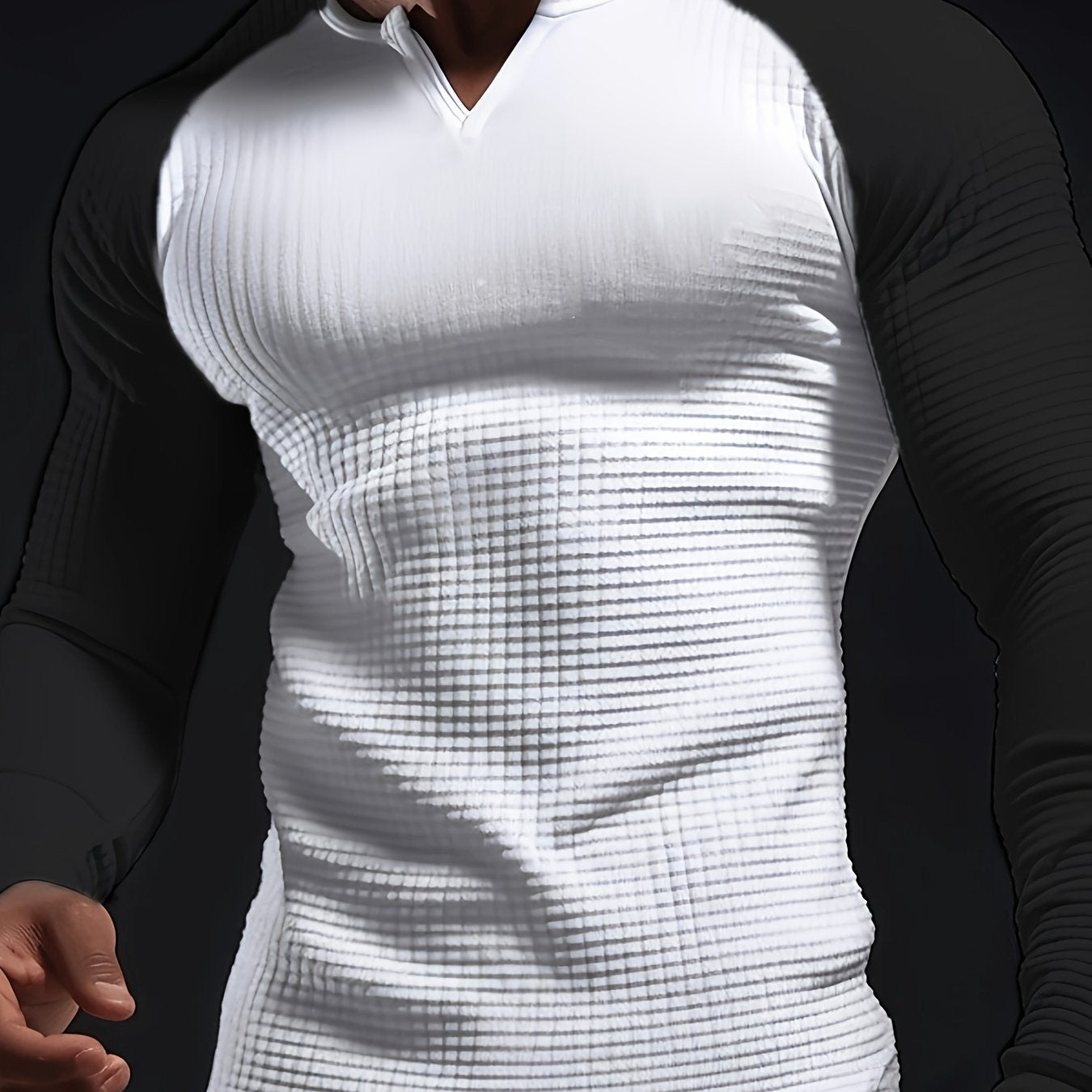 Mens Color Block V-Neck T-Shirt - Long Sleeve Active Wear for All Seasons - Stylish, Comfortable, and Breathable Casual Shirts - Perfect for Spring, Summer, and Autumn - Mens Fashion Tops - Snug & Style