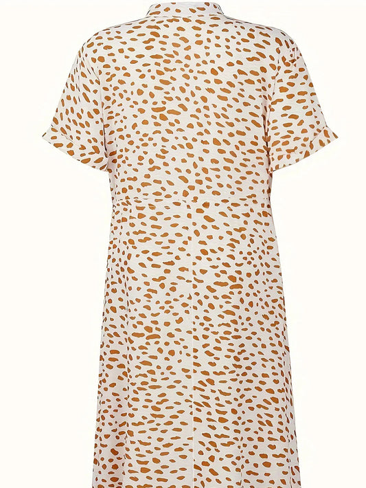 Plus Size All Over Print Button Front Dress, Casual Short Sleeve Dress For Spring & Summer, Women's Plus Size Clothing - Snug & Style