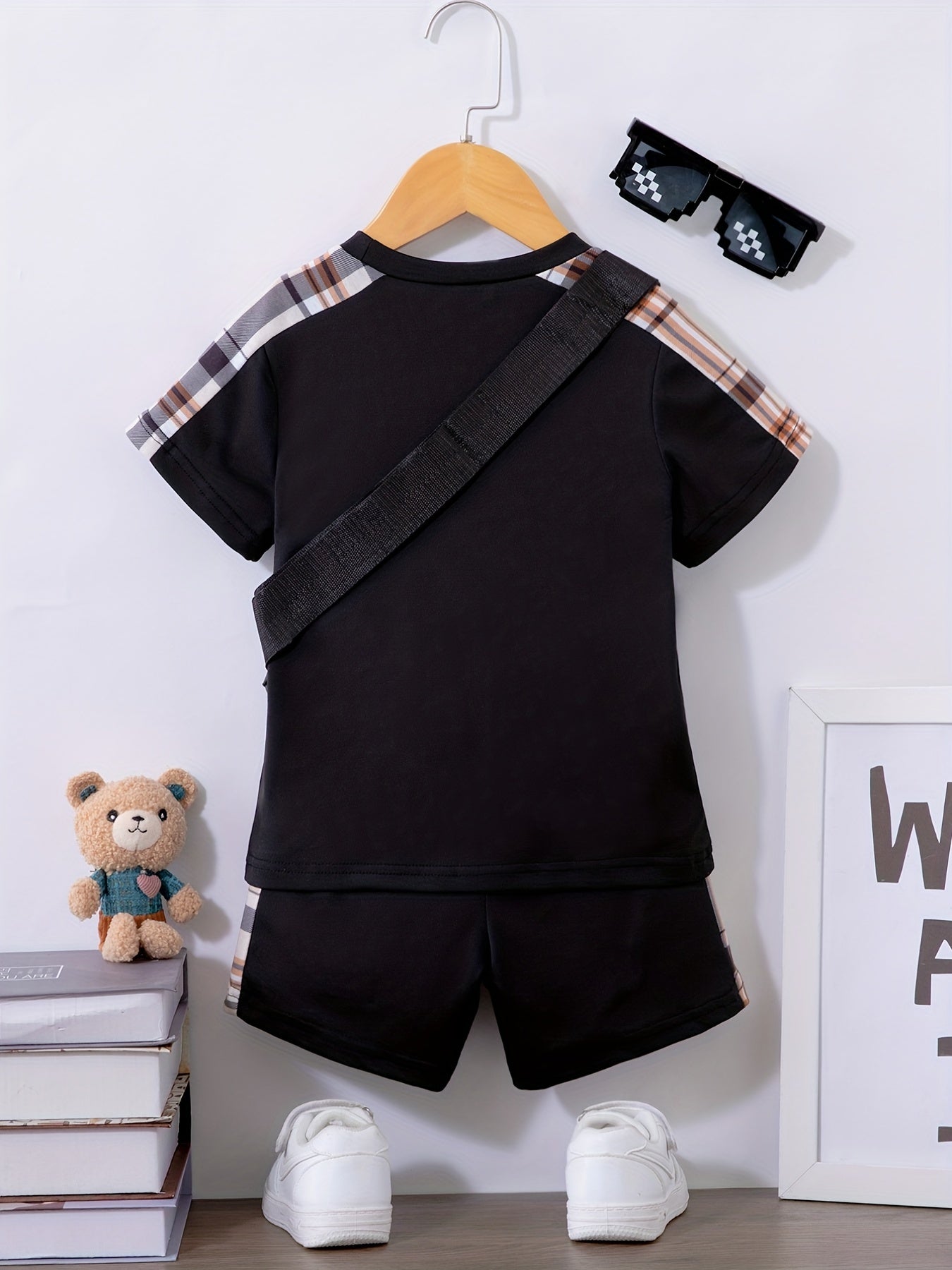 3-Pack Boys Trendy Summer Outfit - Soft Cotton Blend Solid T-shirts with Fun Smile Face Shorts & Handy Crossbody Bag - Comfortable, Lightweight, Perfect for Playtime - Snug & Style