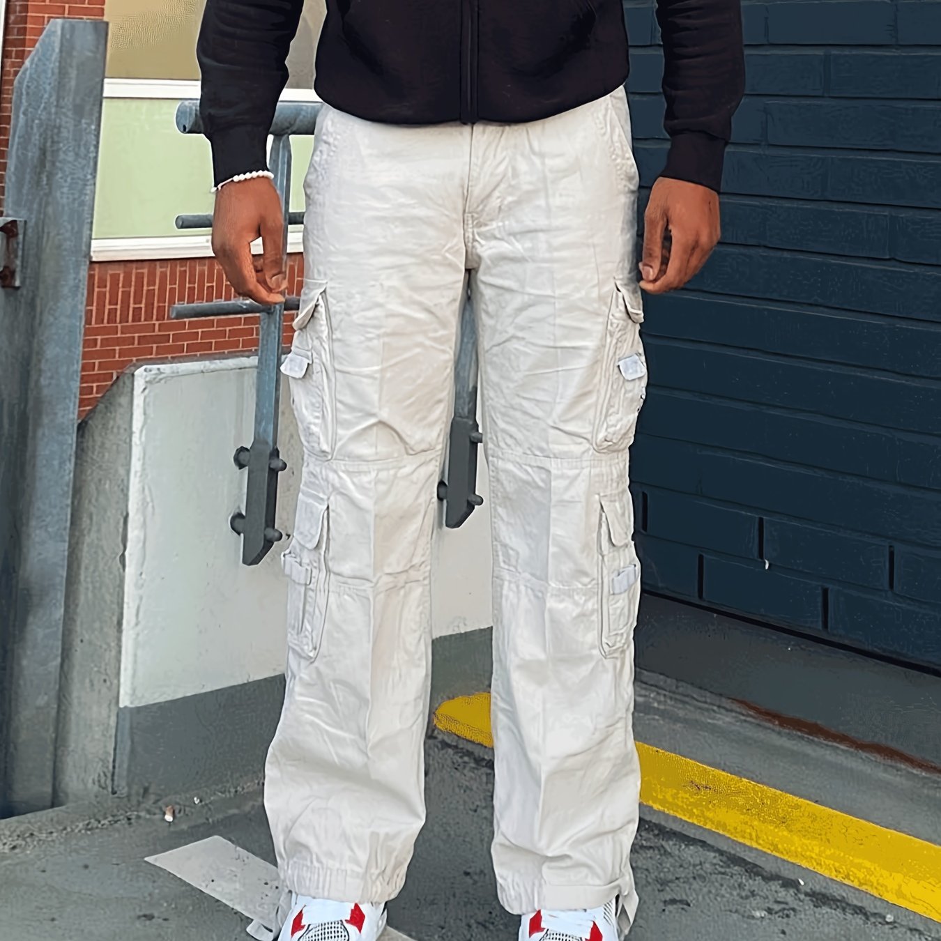 Cotton Solid Multi Flap Pockets Men's Straight Leg Cargo Baggy Pants, Loose Casual Outdoor Pants, Men's Work Pants For Hiking Fishing Angling - Snug & Style