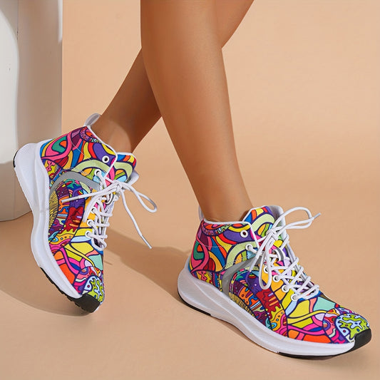 [Reflective Sports Shoes] Reflective Lace Up Women's Hand Painted Style High Top Sports Casual Shoes - Snug & Style