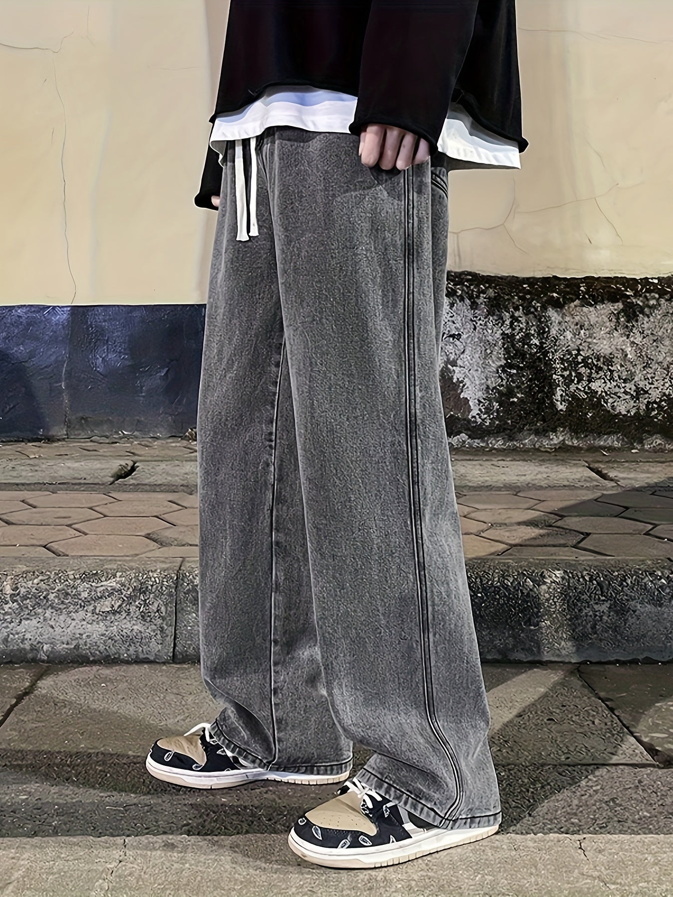 Mens Fashion Jeans - Rich Solid Color, Loose Fit, Classic Straight Leg, High-Quality Denim, Perfect for Daily Casual Wear, Inspired by Street Style Fashion Trends - Snug & Style