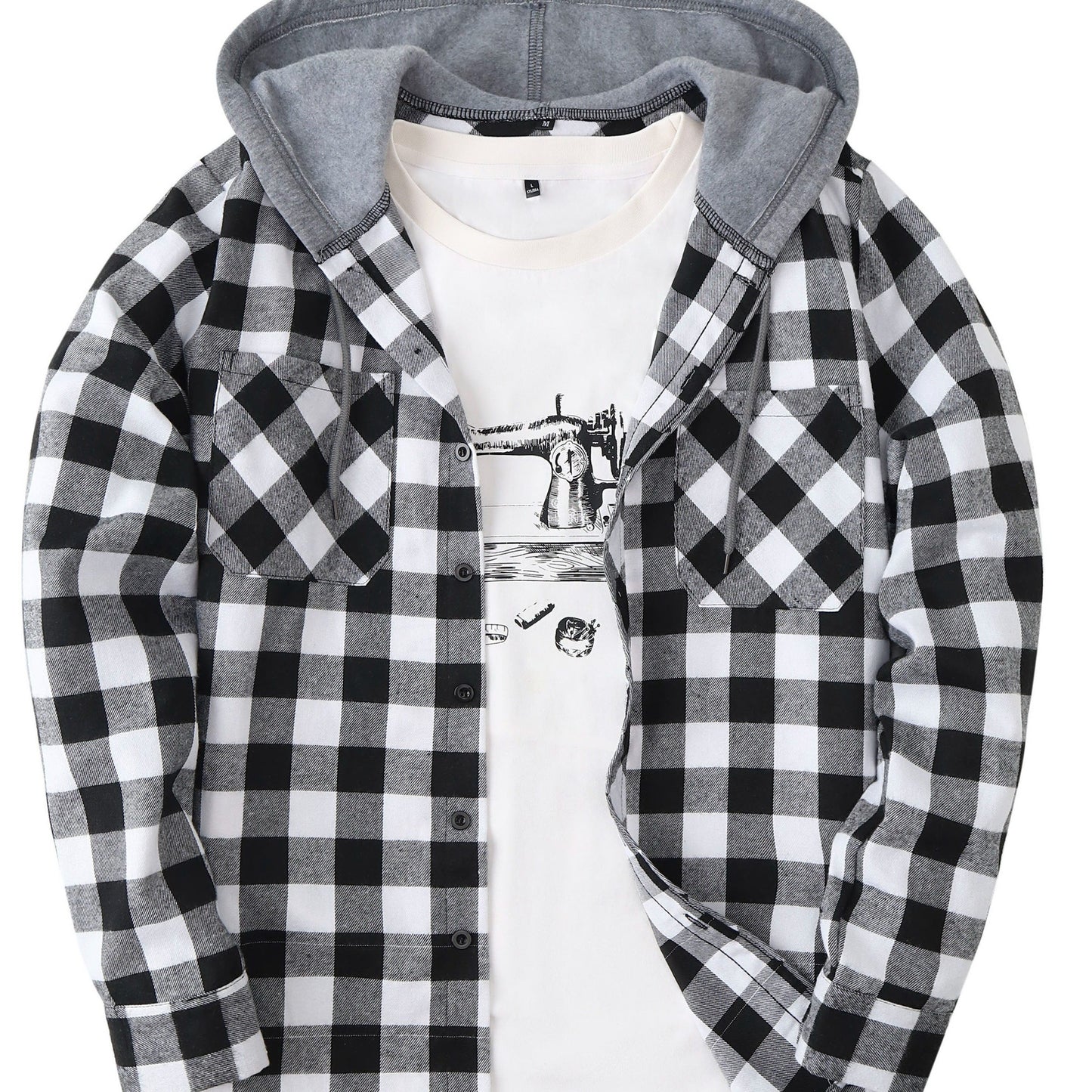 Long Sleeve Casual Regular Fit Button Up Hooded Shirts Jacket, Plaid Shirt Coat For Men - Snug & Style