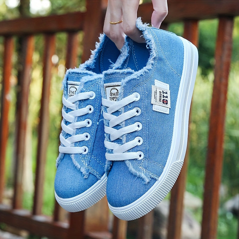 Women's Classic Canvas Flat Shoes, Solid Color Lace Up Low-top Casual Shoes, Women's Comfy Footwear - Snug & Style