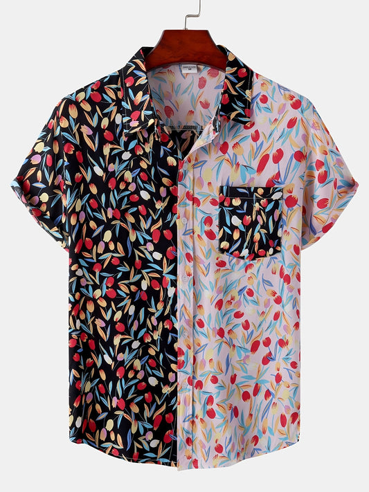 Mens Fashion Essential - Stylish Casual Beach T-Shirt with Bold Contrasting Colors - Comfortable Non-Stretch Cotton, Short Sleeves for Summer - Snug & Style