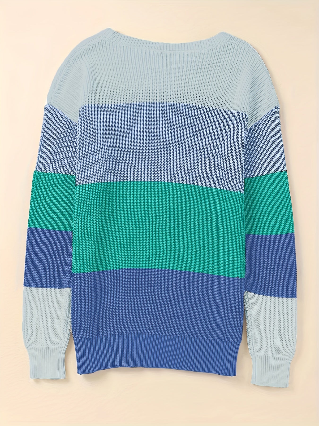 Striped Pattern Knitwear Tops, Crew Neck Long Sleeve Pullover Sweaters, Color Block Shirts, Women's Clothing - Snug & Style