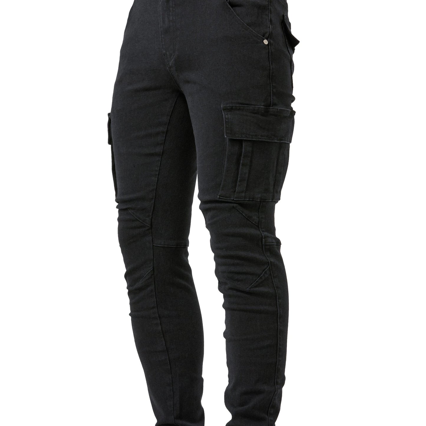 Slim Fit Cargo Jeans, Men's Casual Street Style Multi Pocket High Stretch Denim Pants For Spring Summer - Snug & Style