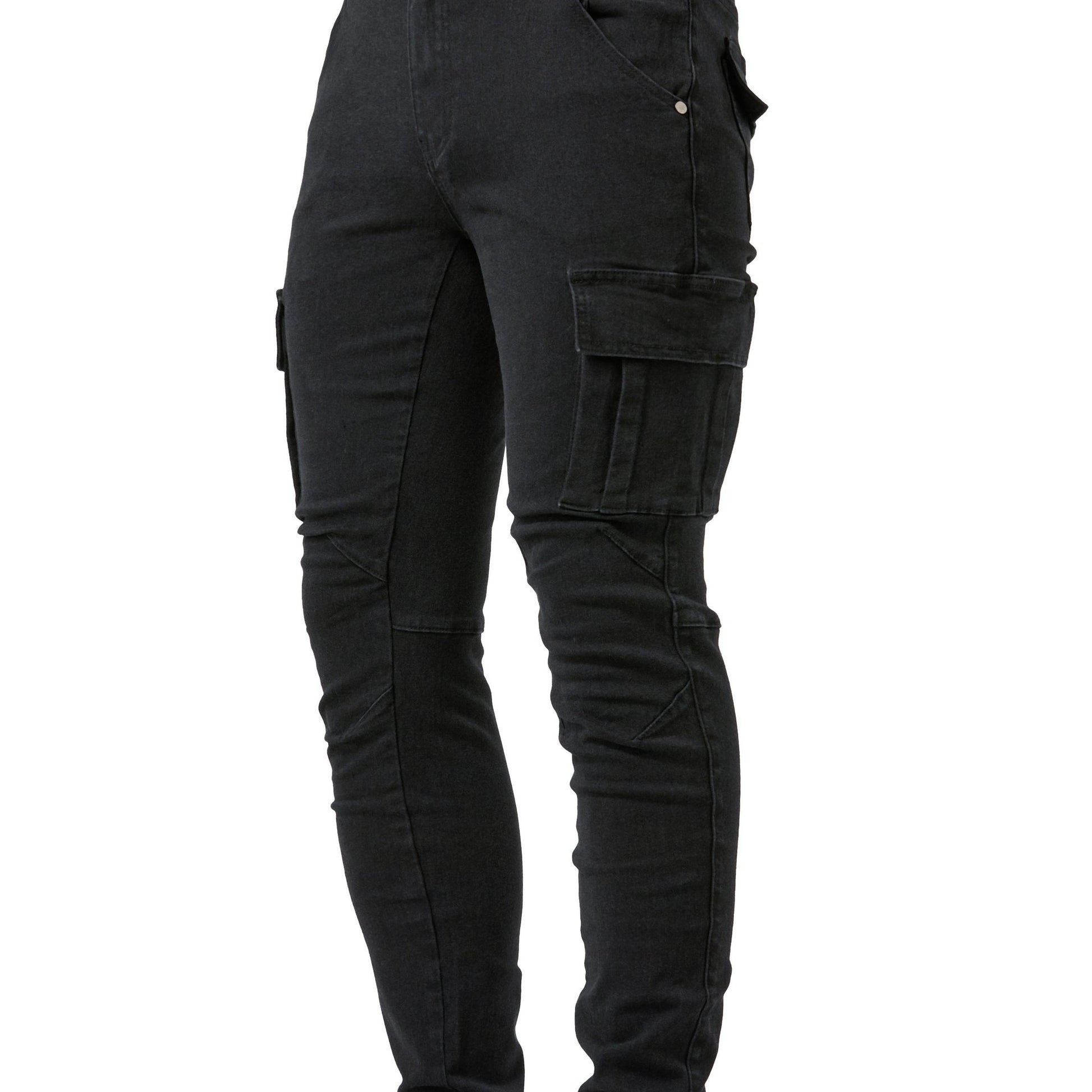 Slim Fit Cargo Jeans, Men's Casual Street Style Multi Pocket High Stretch Denim Pants For Spring Summer - Snug & Style