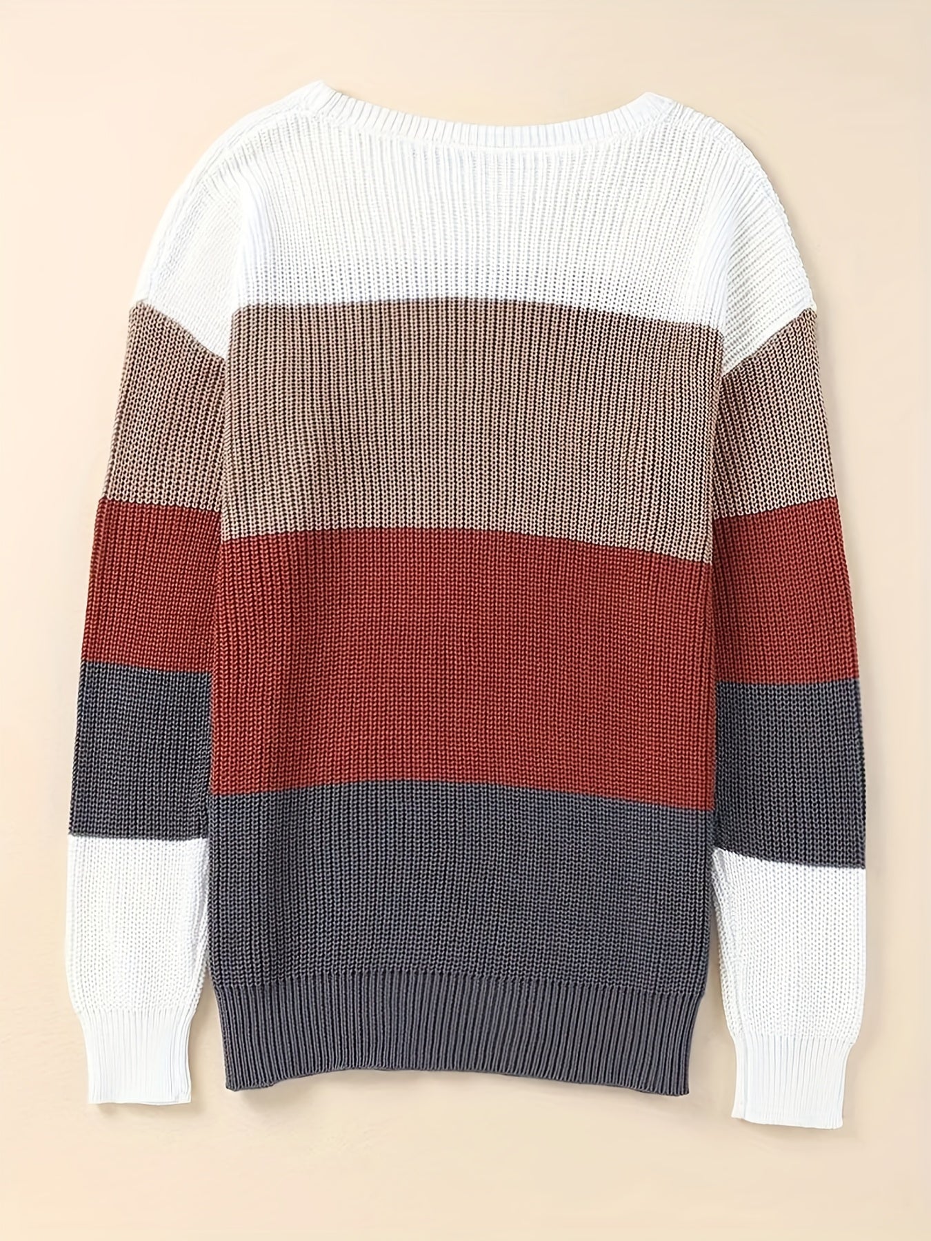 Striped Pattern Knitwear Tops, Crew Neck Long Sleeve Pullover Sweaters, Color Block Shirts, Women's Clothing - Snug & Style