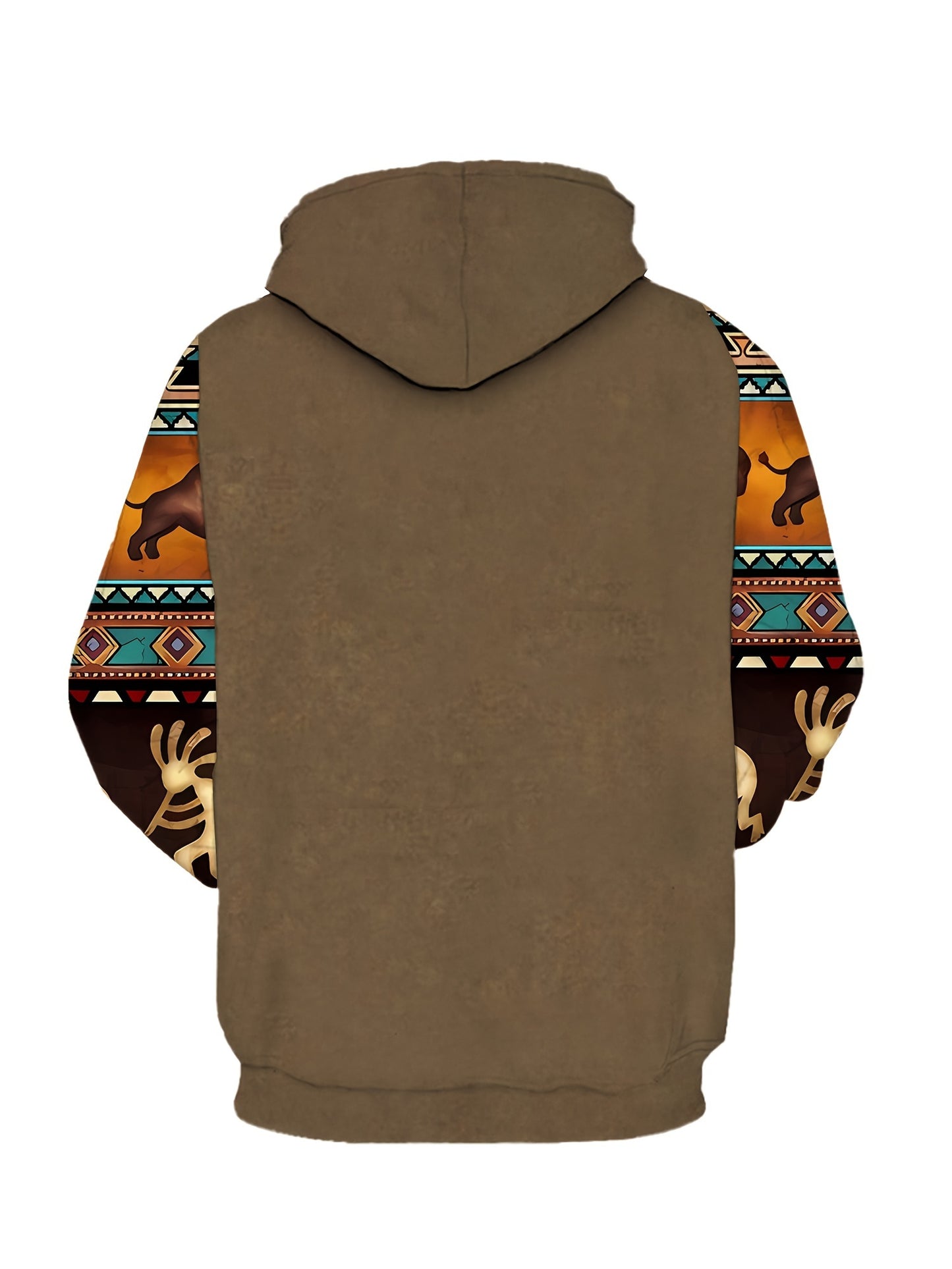 Plus Size Mens Fashion Hoodie with Bold Ethnic Prints & Intricate Bull Skull Design - Warm, Stylish Sweatshirt for Fall Winter - Comfortable Mens Apparel - Snug & Style