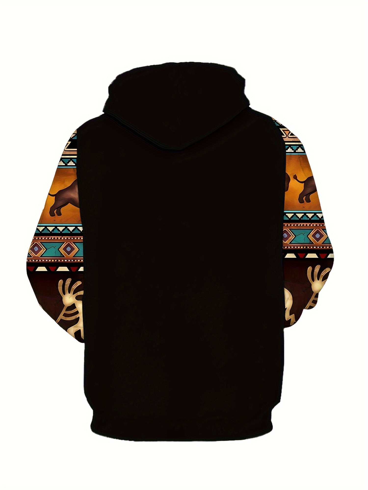 Plus Size Mens Fashion Hoodie with Bold Ethnic Prints & Intricate Bull Skull Design - Warm, Stylish Sweatshirt for Fall Winter - Comfortable Mens Apparel - Snug & Style