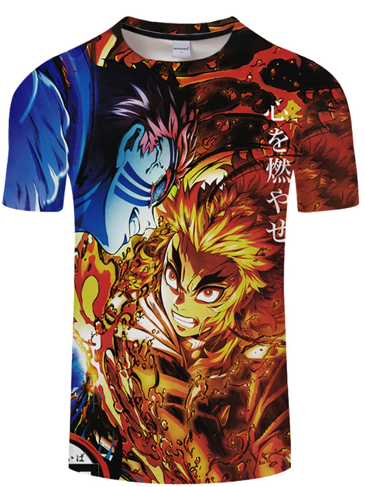 Plus Size Men's 3D Pattern Anime Graphic Tees For Male, Comfy Stretch Short Sleeve T-shirts, Oversized Loose Men's Clothings - Snug & Style