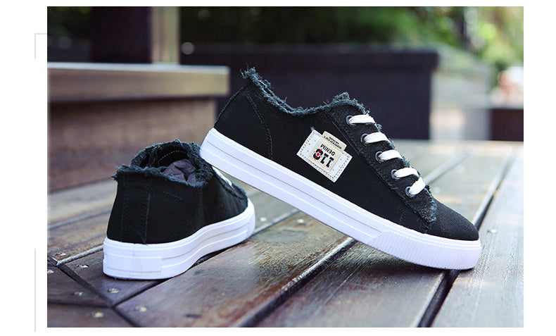 Women's Classic Canvas Flat Shoes, Solid Color Lace Up Low-top Casual Shoes, Women's Comfy Footwear - Snug & Style