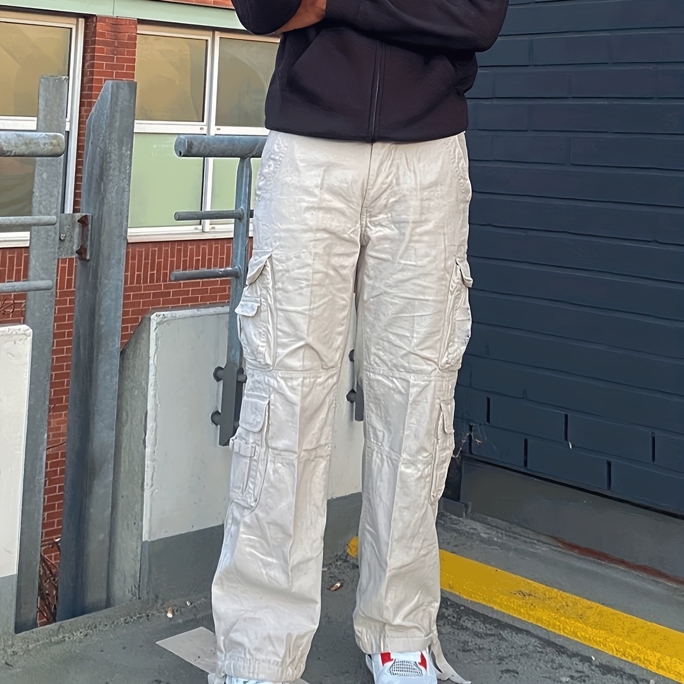 Cotton Solid Multi Flap Pockets Men's Straight Leg Cargo Baggy Pants, Loose Casual Outdoor Pants, Men's Work Pants For Hiking Fishing Angling - Snug & Style