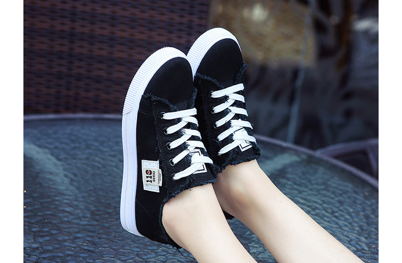 Women's Classic Canvas Flat Shoes, Solid Color Lace Up Low-top Casual Shoes, Women's Comfy Footwear - Snug & Style