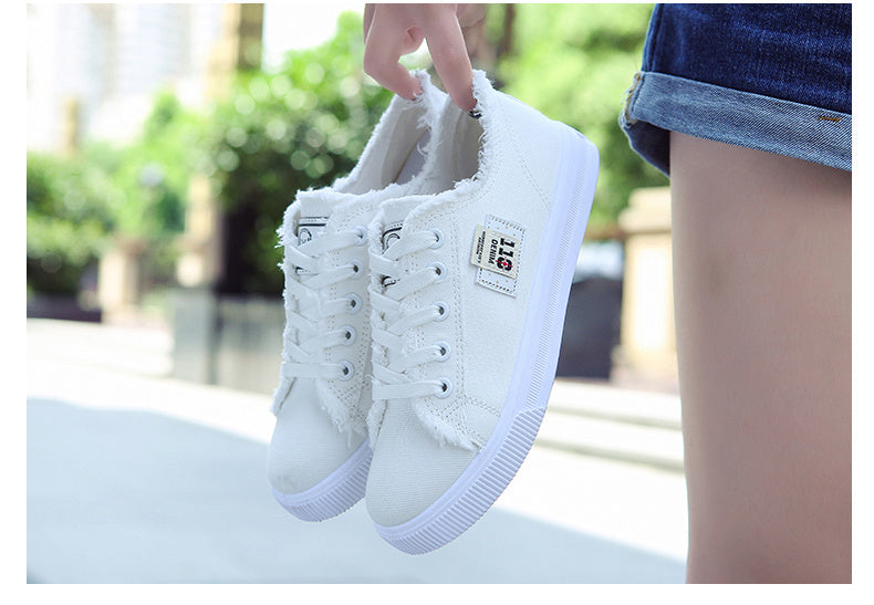 Women's Classic Canvas Flat Shoes, Solid Color Lace Up Low-top Casual Shoes, Women's Comfy Footwear - Snug & Style