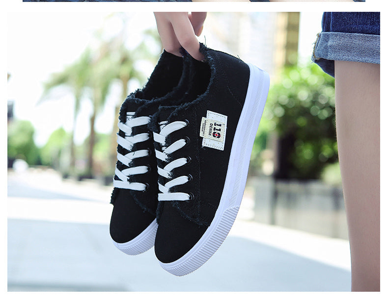 Women's Classic Canvas Flat Shoes, Solid Color Lace Up Low-top Casual Shoes, Women's Comfy Footwear - Snug & Style