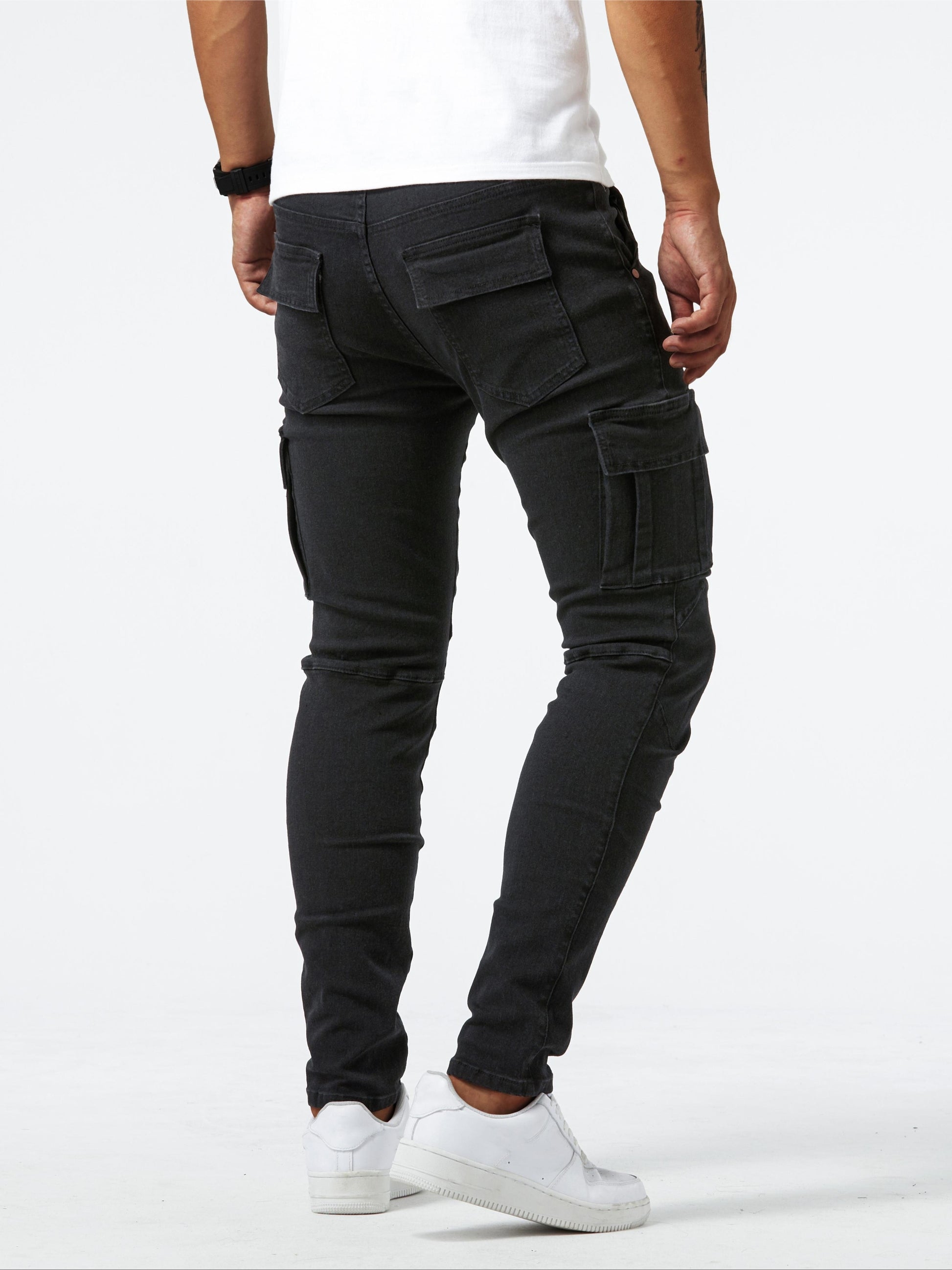 Slim Fit Cargo Jeans, Men's Casual Street Style Multi Pocket High Stretch Denim Pants For Spring Summer - Snug & Style