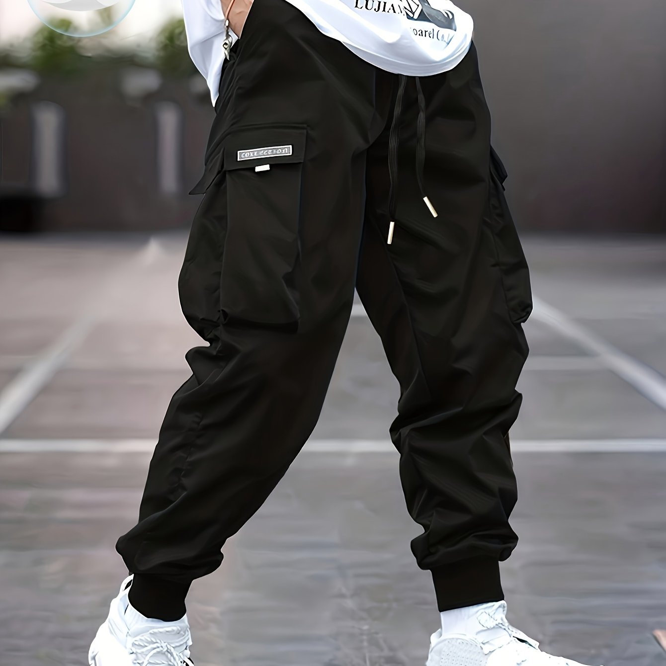 Lightweight Design| Men's Olive Green Cargo Pants - Lightweight Polyester, Casual Style with Multiple Pockets and Drawstring Waist, Perfect for Spring/Fall, Spring Fall Attire|Drawstring Waistband|Smooth Texture Fabric - Snug & Style