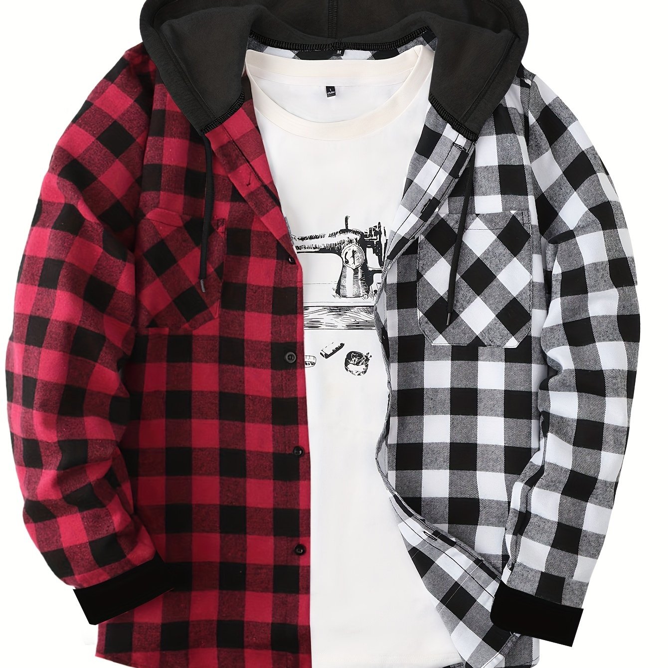 Long Sleeve Casual Regular Fit Button Up Hooded Shirts Jacket, Plaid Shirt Coat For Men - Snug & Style