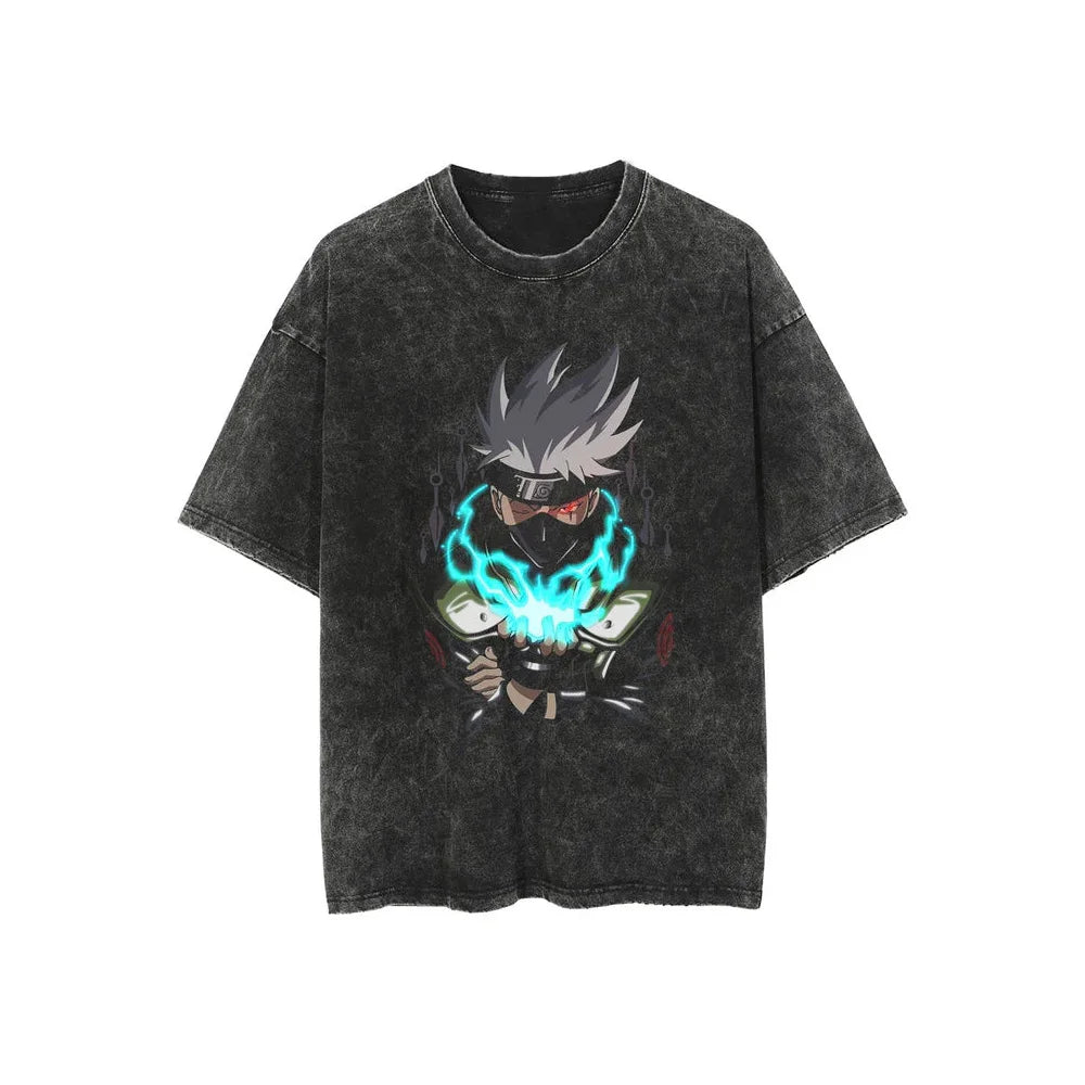 Retro Washed Cotton T-shirt Tops Anime Graphic Tees for Men Women Summer Casual Oversized Tshirt Harajuku Streetwear - Snug & Style