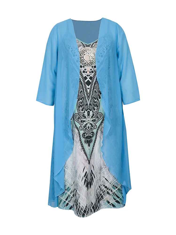 Plus Size Casual Dress Sets Solid Open Front and Graphic Printed Dress Sets Women's Plus Size Clothing - Snug & Style