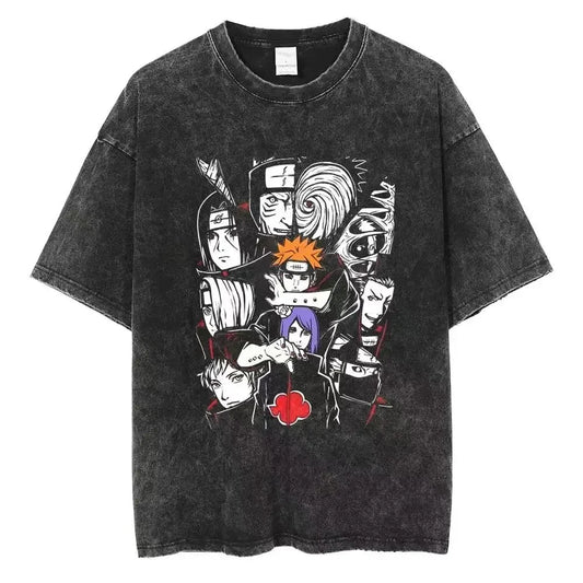 Japan Anime Print Oversize Cotton Mens Vintage TShirt Streetwear Harajuku Summer Black Short Sleeve Shirt Loose Cotton Tops Tees - Snug & Style