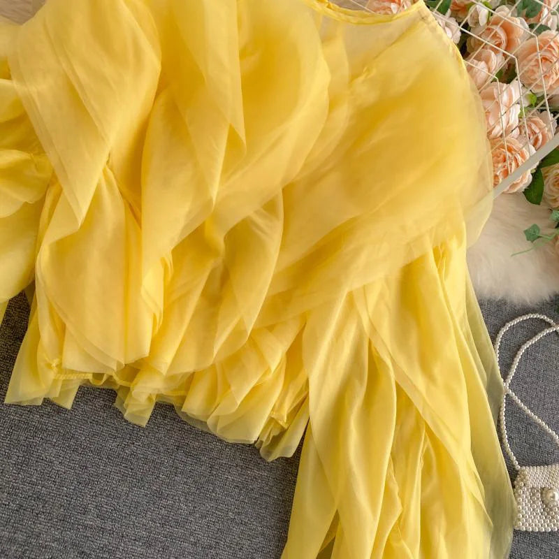 CHICEVER Elegant Shirts For Women O Neck Lantern Long Sleeve Asymmetrical Patchwork Ruffles Mesh Plus Size Blouses Female 2022 - Snug & Style