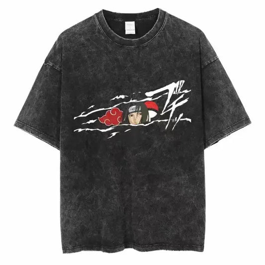 Japan Anime Print Oversize Cotton Mens Vintage TShirt Streetwear Harajuku Summer Black Short Sleeve Shirt Loose Cotton Tops Tees - Snug & Style