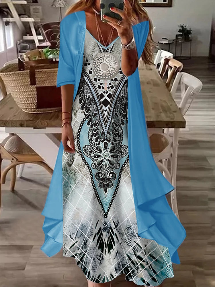 Plus Size Casual Dress Sets Solid Open Front and Graphic Printed Dress Sets Women's Plus Size Clothing - Snug & Style