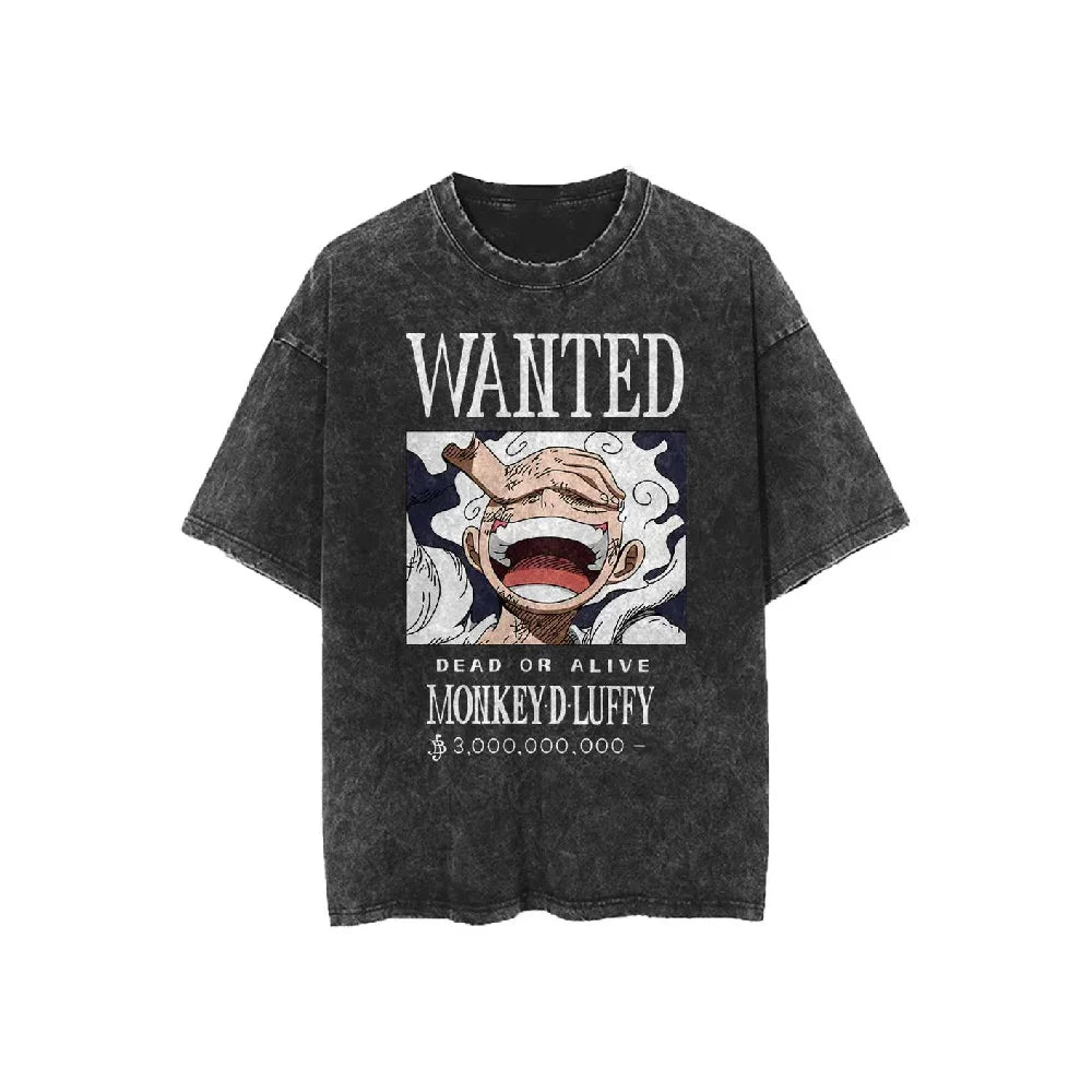 Retro Washed Cotton T-shirt Tops Anime Graphic Tees for Men Women Summer Casual Oversized Tshirt Harajuku Streetwear - Snug & Style