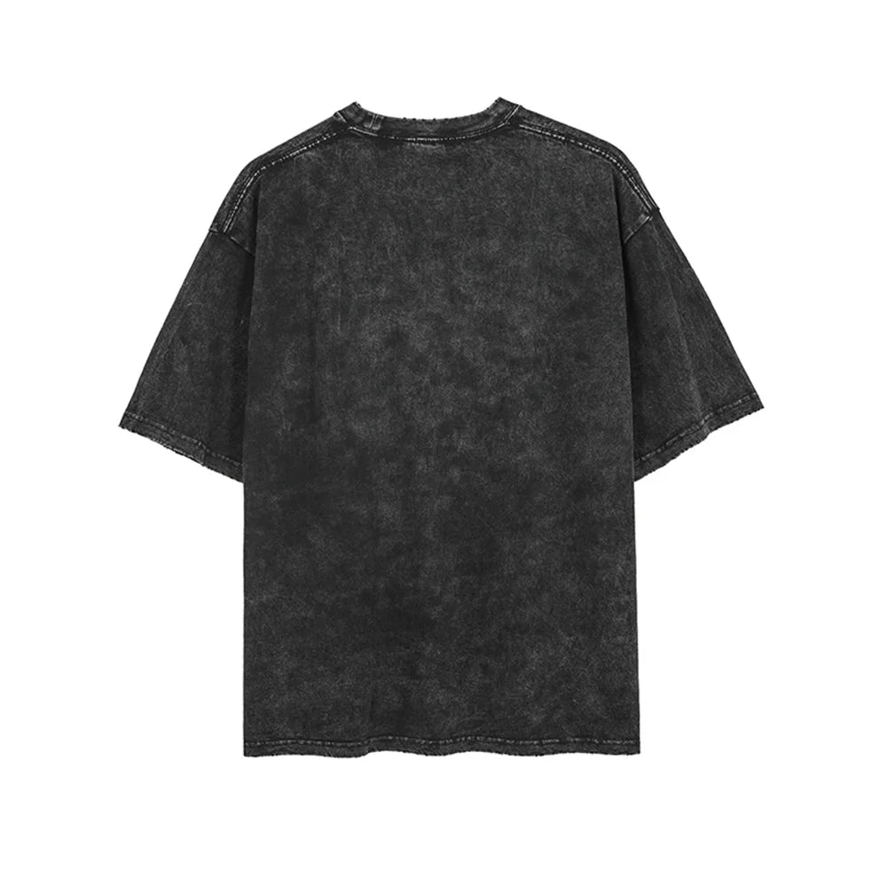 Retro Washed Cotton T-shirt Tops Anime Graphic Tees for Men Women Summer Casual Oversized Tshirt Harajuku Streetwear - Snug & Style