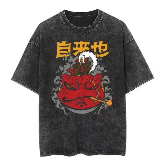 Cotton Mens Vintage Japan Anime Print Oversize TShirt Streetwear Harajuku Summer Black Short Sleeve Shirt Loose Cotton Tops Tees - Snug & Style