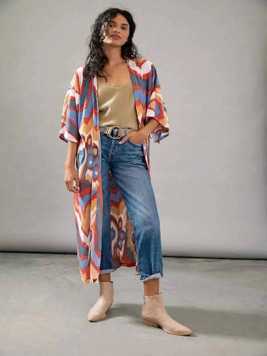 new style Women s Boho Style Kimono Plus Size Loose Fit Half Sleeves V Neck Beach Cover Up - Snug & Style