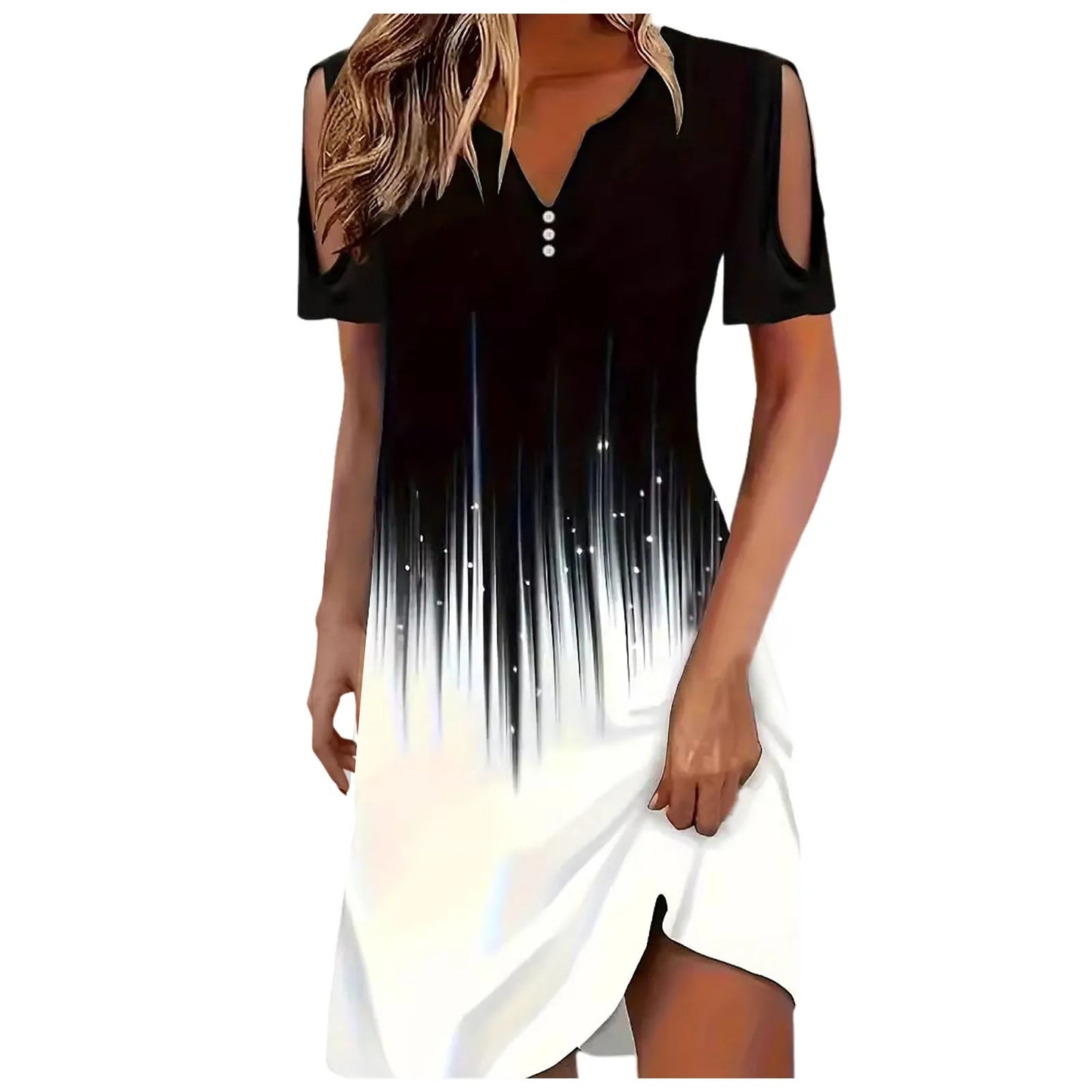 Dresses For Women Summer Casual Plus Size Women Fashion Printed V Neck Cut Out Sleeve Short Sleeved Casual Button платье женское - Snug & Style