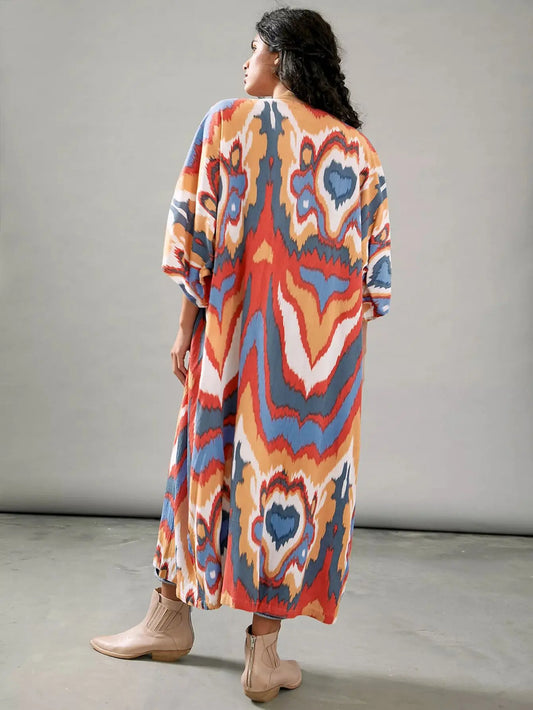 new style Women s Boho Style Kimono Plus Size Loose Fit Half Sleeves V Neck Beach Cover Up - Snug & Style