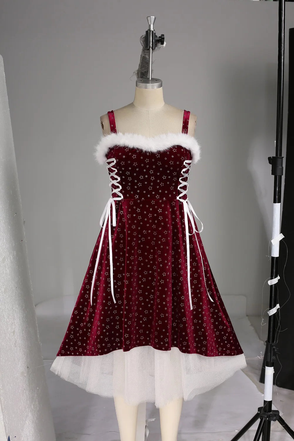 ROSEGAL-Women's Pentagram Print Dresses, Faux Fur, Lace Up, Ruched High Low Dress, Festival Streetwear, Casual Plus Size Vestido - Snug & Style