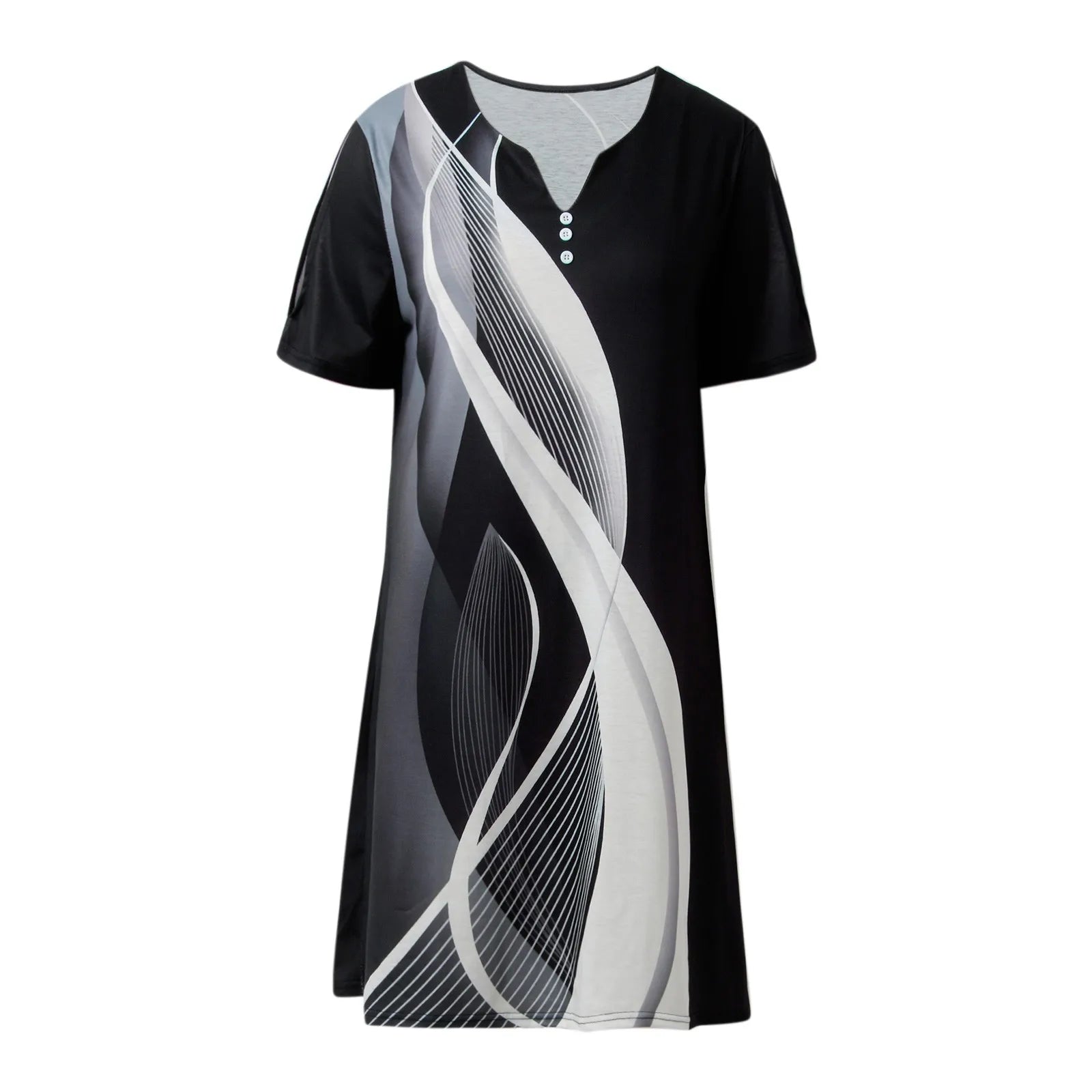 Dresses For Women Summer Casual Plus Size Women Fashion Printed V Neck Cut Out Sleeve Short Sleeved Casual Button платье женское - Snug & Style