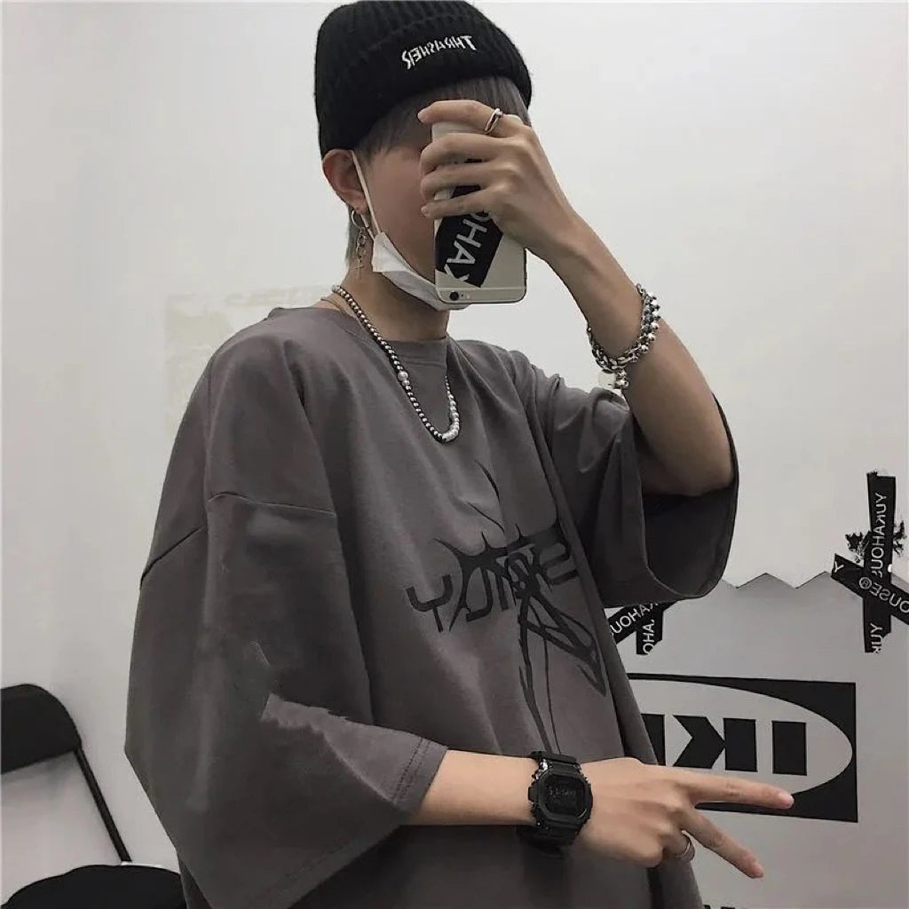 Men T-shirts 2023 Summer Streetwear High Street Gothic Skull Tshirt Loose Oversized Short-sleeved T shirt Dark Anime Men Y2k Top - Snug & Style
