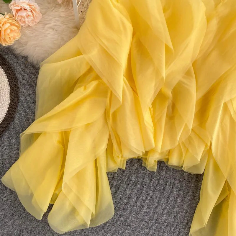 CHICEVER Elegant Shirts For Women O Neck Lantern Long Sleeve Asymmetrical Patchwork Ruffles Mesh Plus Size Blouses Female 2022 - Snug & Style