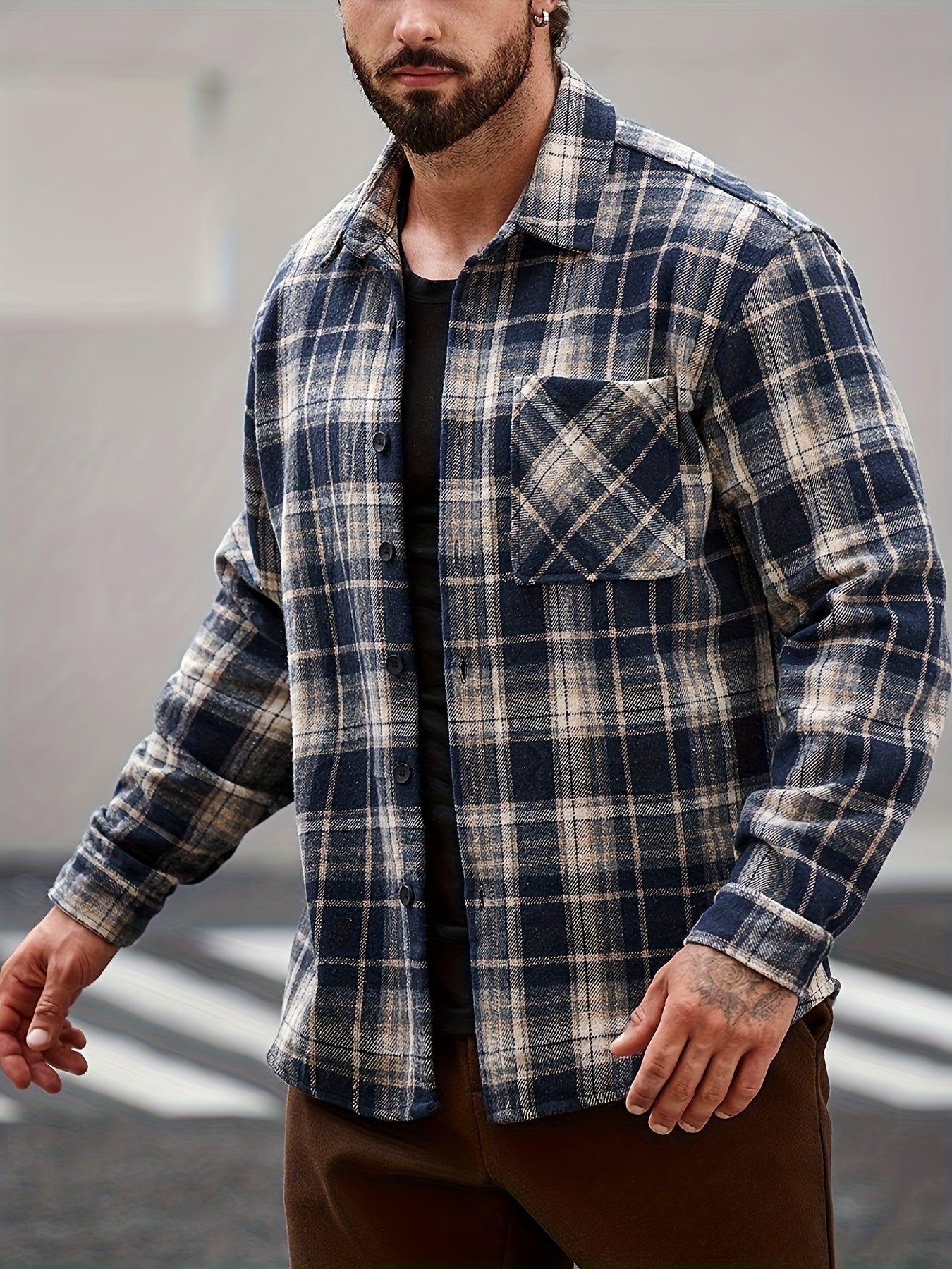 Men's Flannel Plaid Lapel Button Short Pocketed Shirts Coats - Snug & Style