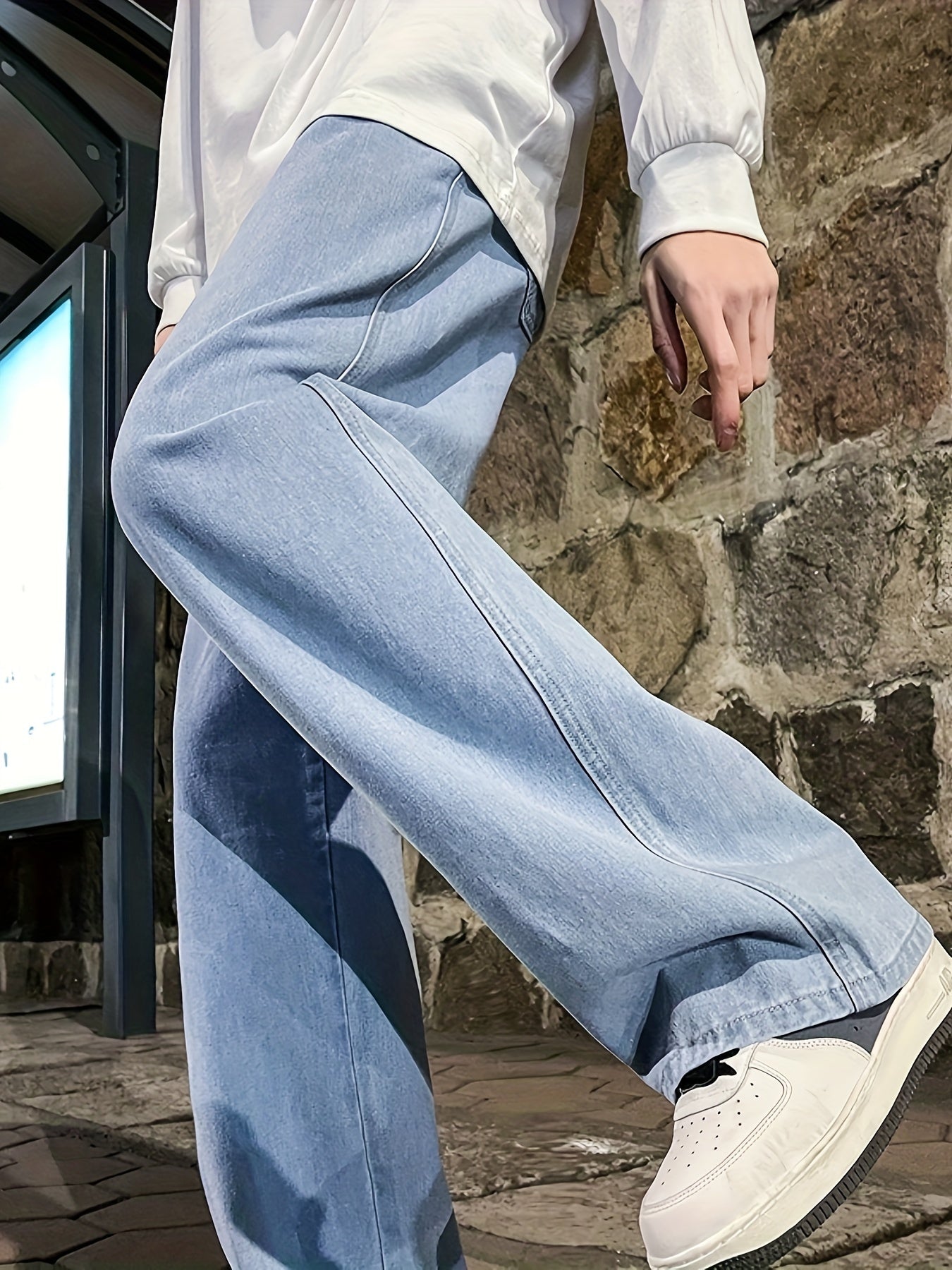 Mens Fashion Jeans - Rich Solid Color, Loose Fit, Classic Straight Leg, High-Quality Denim, Perfect for Daily Casual Wear, Inspired by Street Style Fashion Trends - Snug & Style