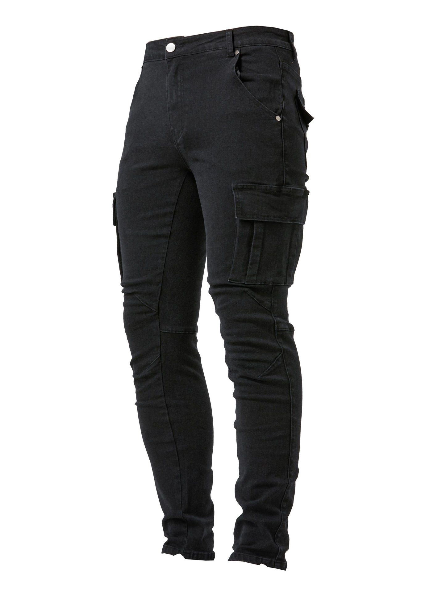 Slim Fit Cargo Jeans, Men's Casual Street Style Multi Pocket High Stretch Denim Pants For Spring Summer - Snug & Style