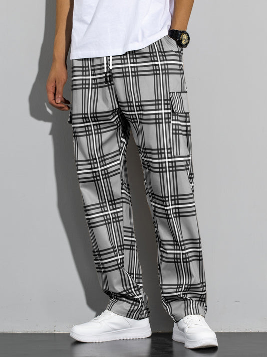 Mens Fashion-Forward Vintage Plaid Cargo Pants - Comfortable Loose Fit with Multiple Flap Pockets, Ideal for Outdoor Adventures, Work, and Streetwear Hip Hop Style - Snug & Style