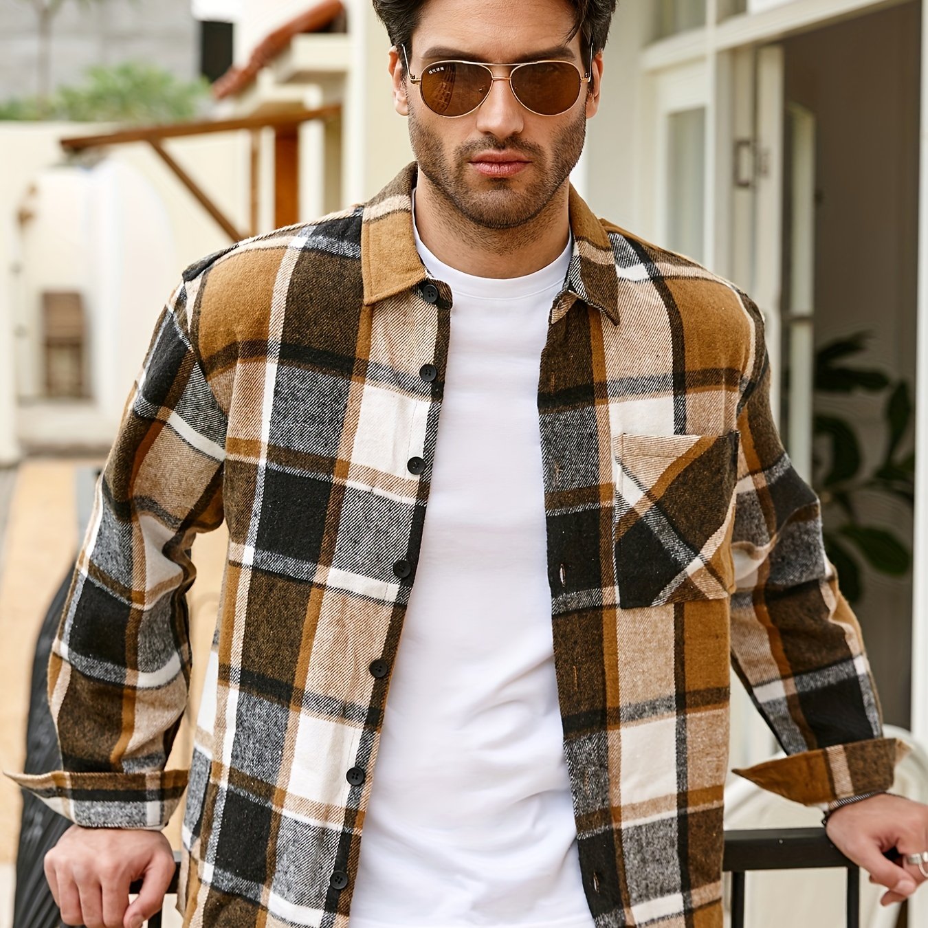 Men's Flannel Plaid Lapel Button Short Pocketed Shirts Coats - Snug & Style