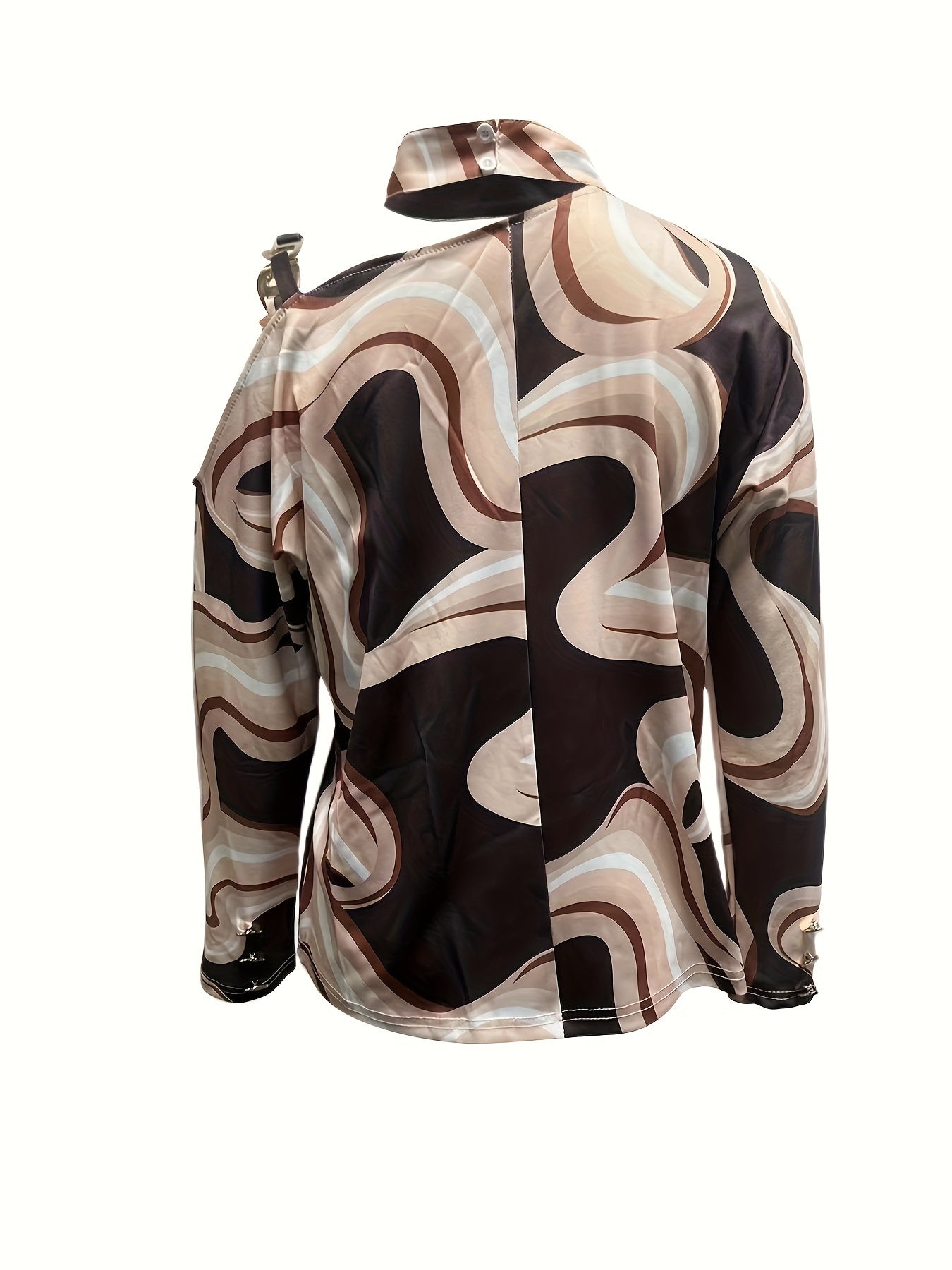 Women's Geometric Print Off-Shoulder Long Sleeve Tops, Casual Fall Winter Shirts, Women's Clothing - Snug & Style